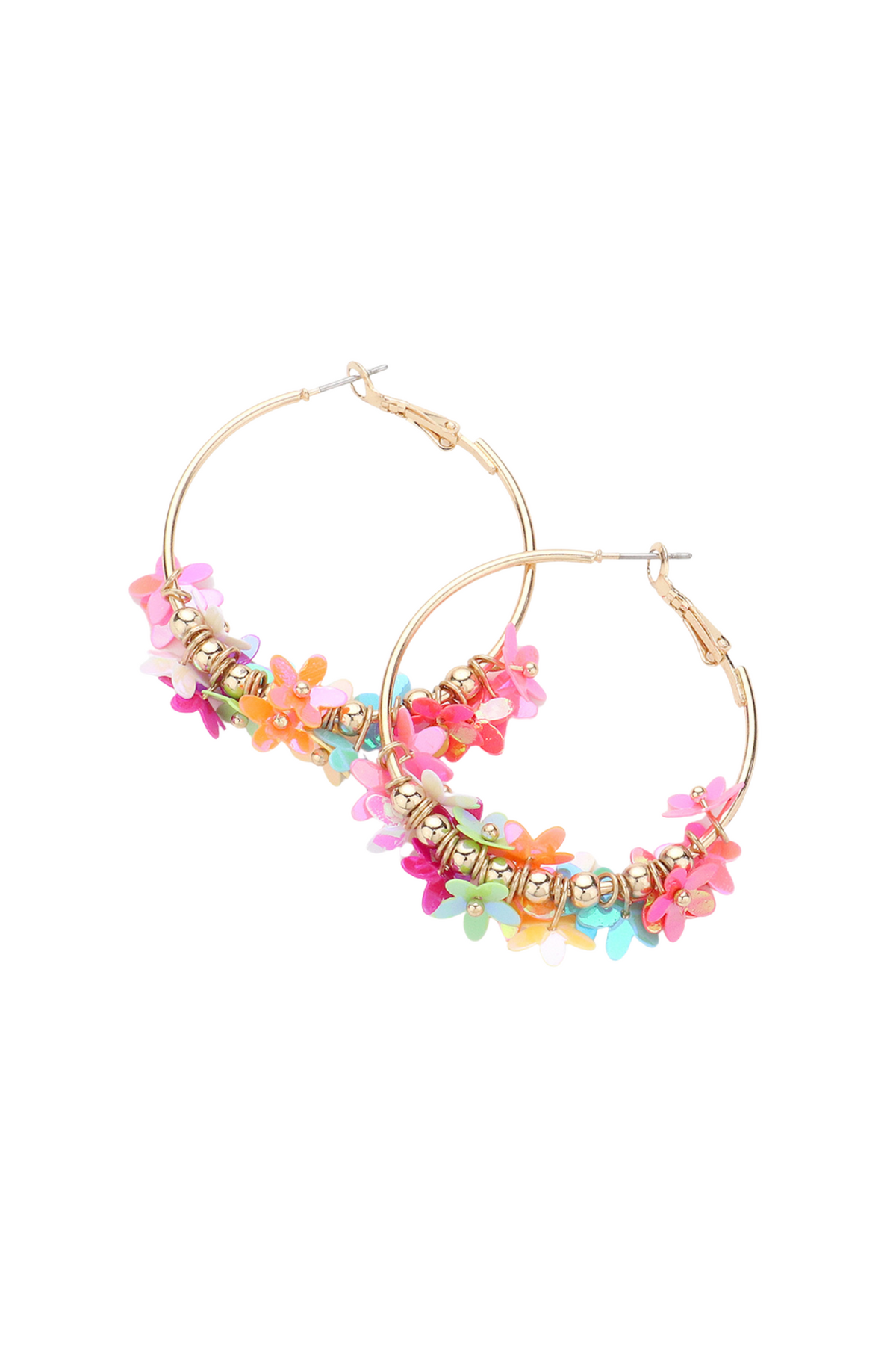 Flower Sequin Embellished Hoop Earrings