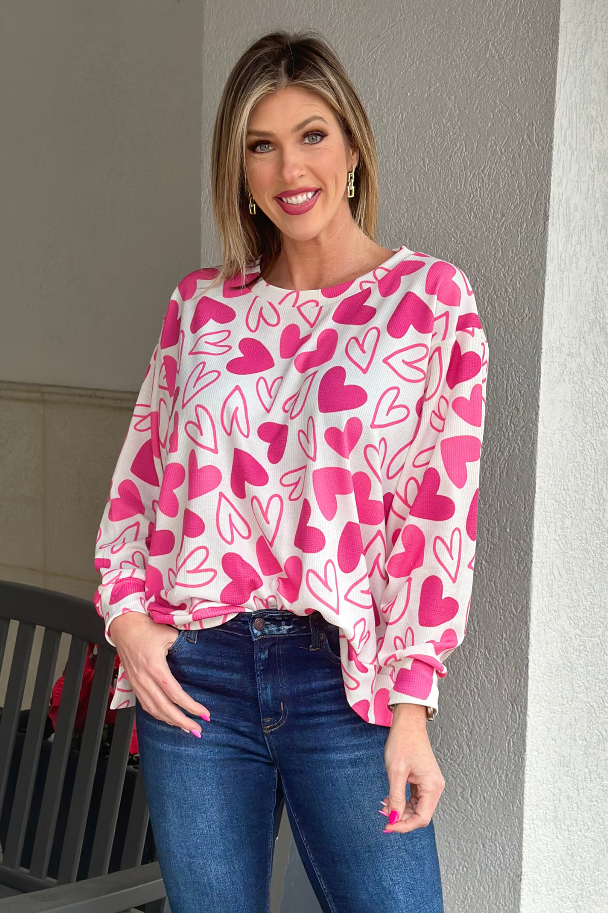 Full Of Love Heart Pink Long Sleeve Top