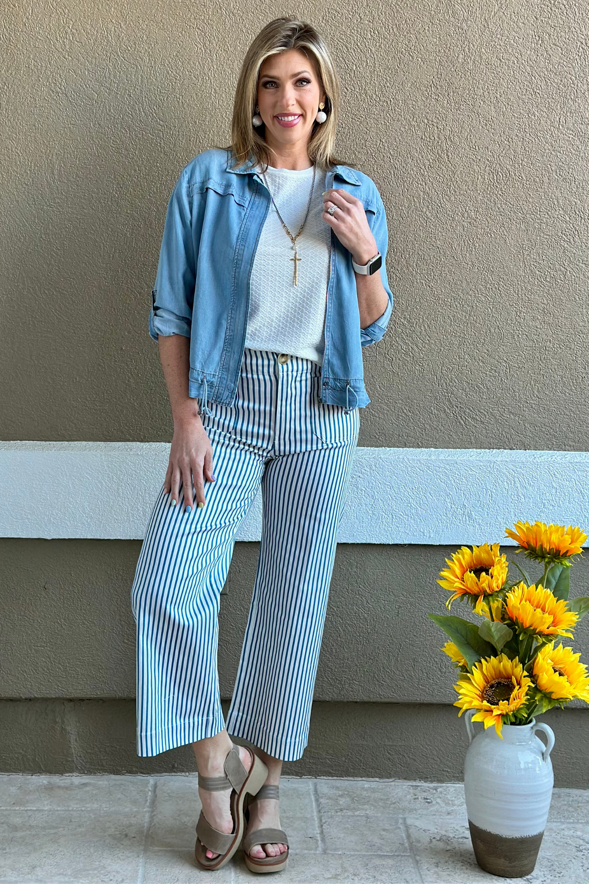 Harbor Striped High-Waisted Pants