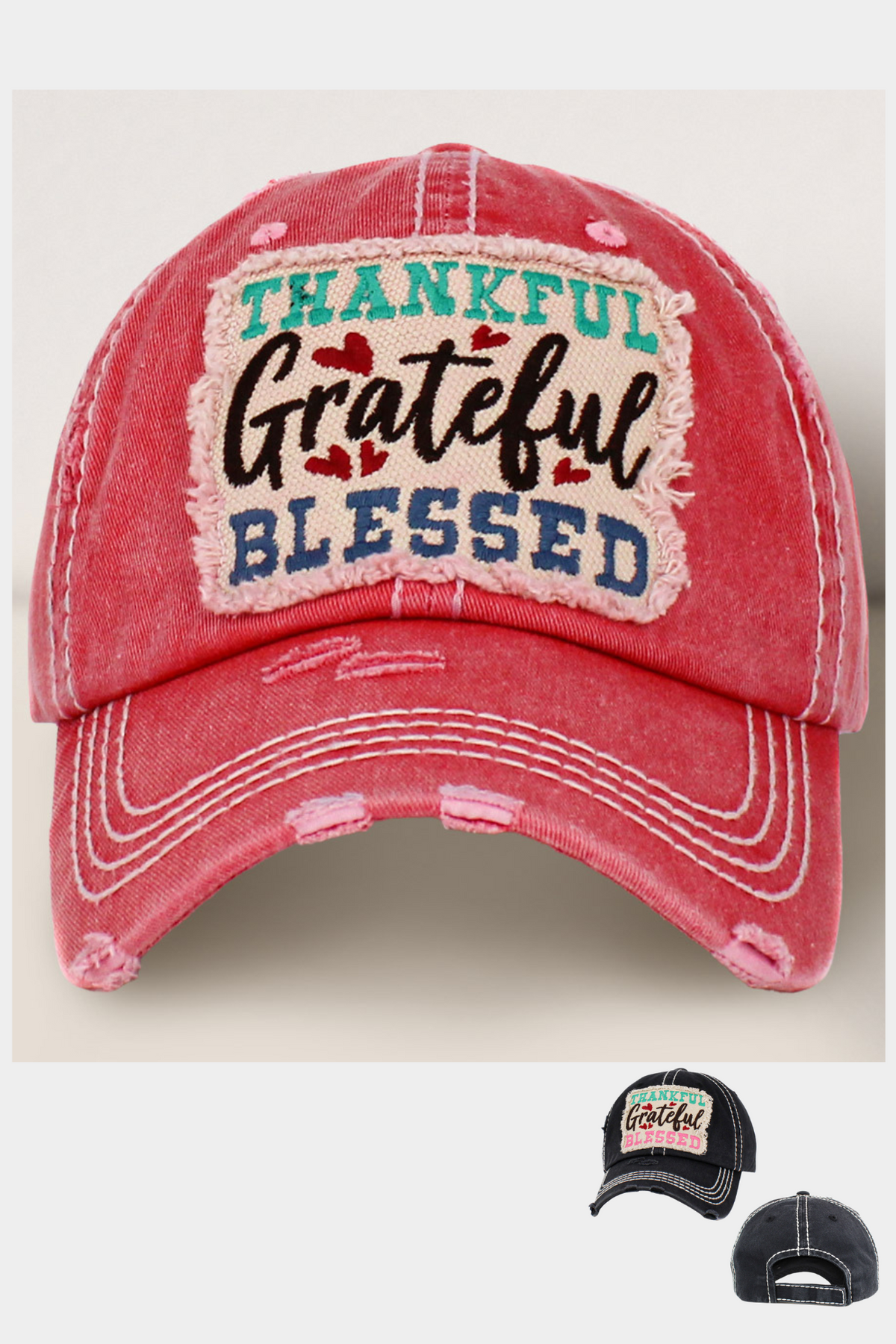 Thankful Grateful Blessed Vintage Hat-Red