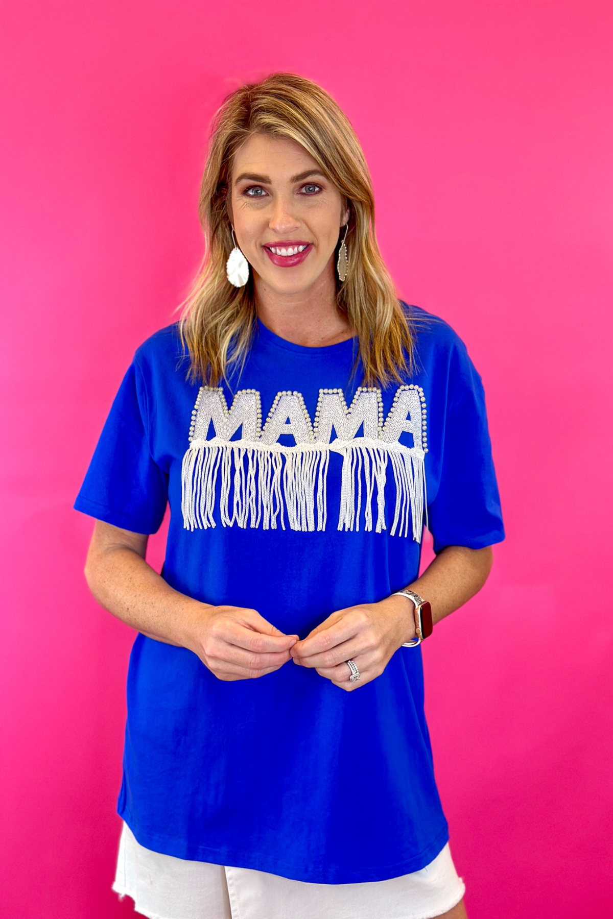 Pearl Studded Outline Mama Patch Tee